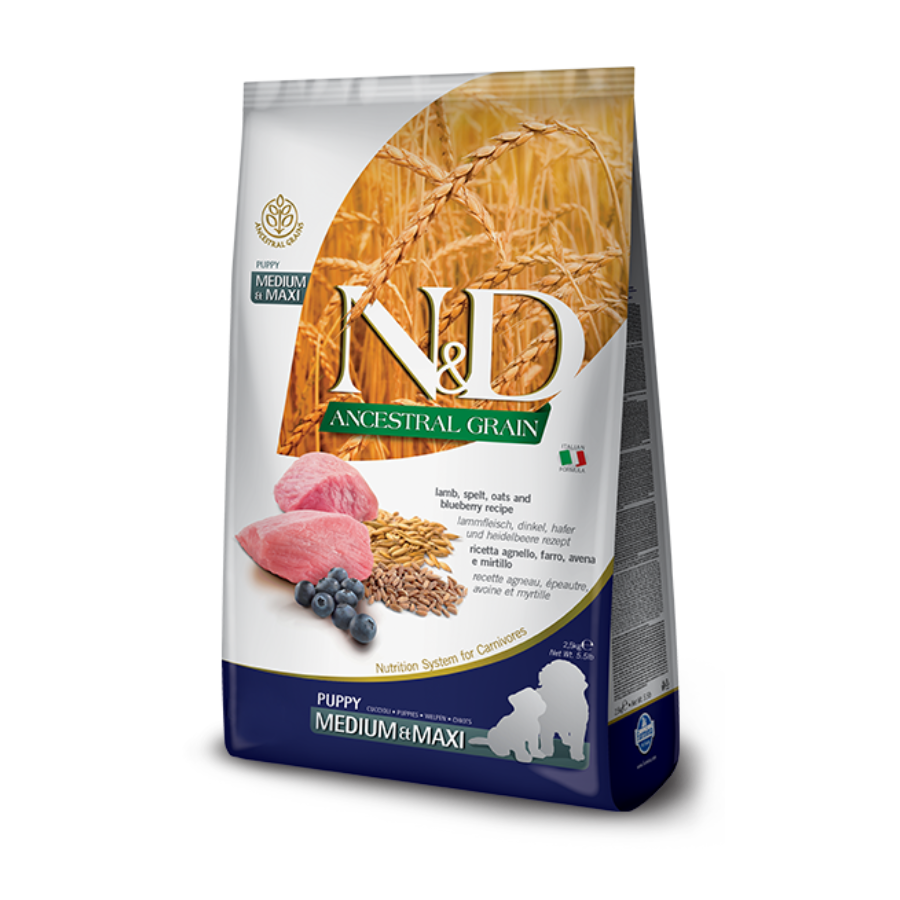 FARMINA N&amp;D ANCESTRAL AGNELLO &amp; MIRTILLI PUPPY MEDIUM &amp; MAXI 12KG