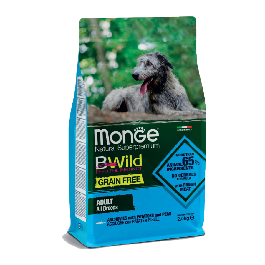 MONGE BWILD GRAIN FREE ACCIUGHE CON PATATE & PISELLI - 2,5KG