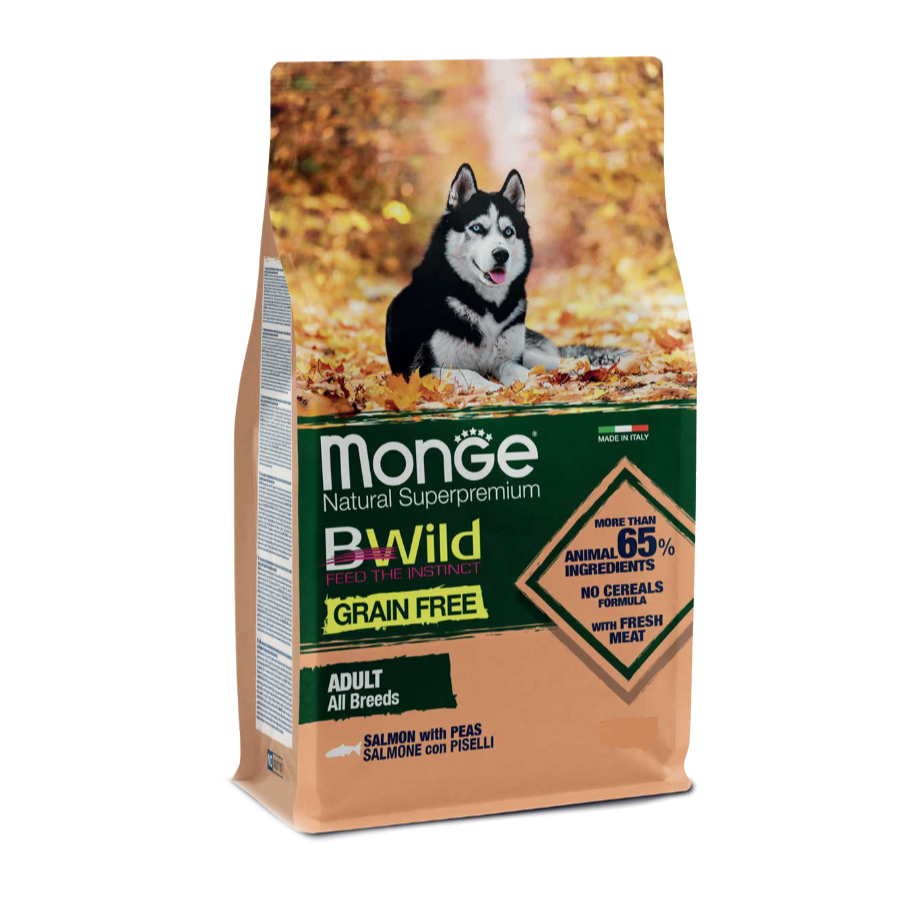 MONGE BWILD GRAIN FREE SALMONE & PISELLI - 2,5KG