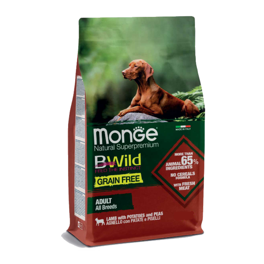 MONGE BWILD GRAIN FREE AGNELLO CON PATATE & PISELLI - 12KG