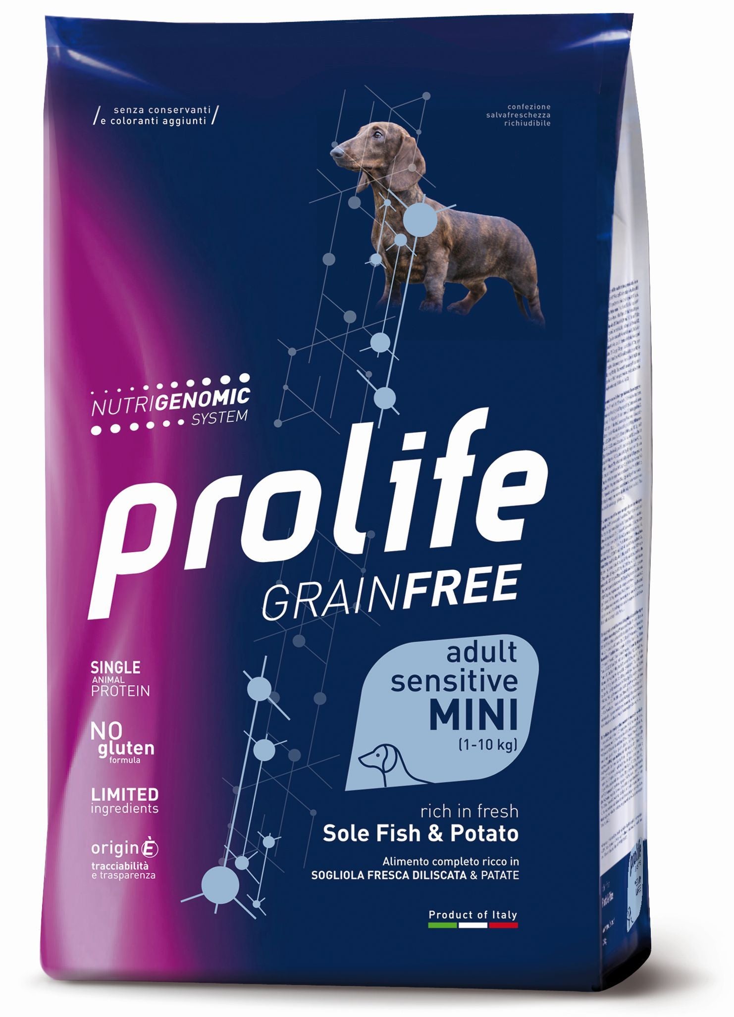 PROLIFE GRAINFREE SENSITIVE ADULT MINI SOGLIOLA & PATATE - 2KG