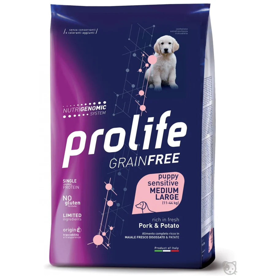 PROLIFE GRAINFREE SENSITIVE PUPPY M/L MAIALE & PATATE - 2,5KG